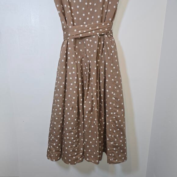 Jones Wear Polka Dot Pleated Knee Length Dress SZ 10 Tan Classic Preppy Casual - Picture 9 of 10